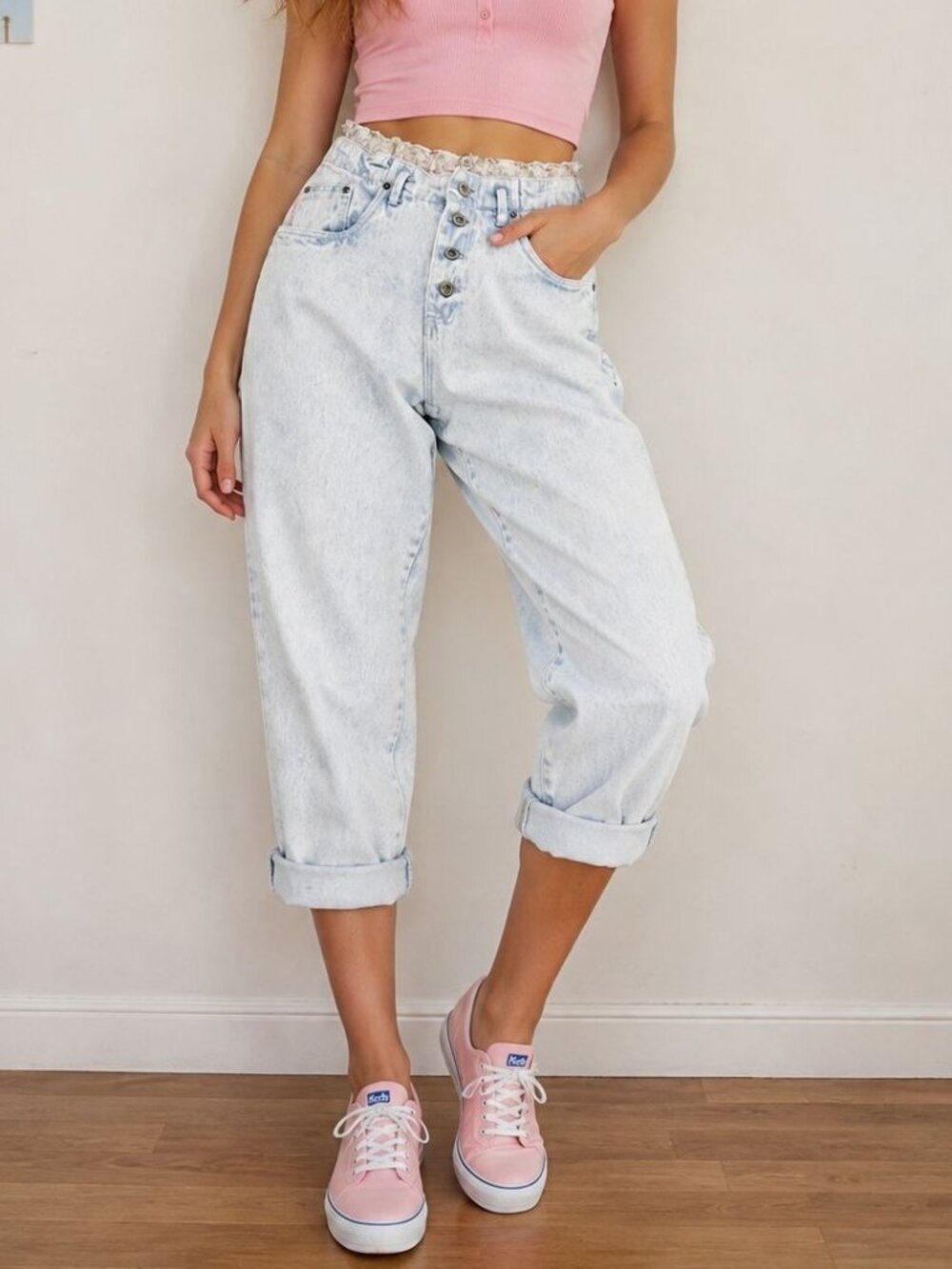 VTG 80s Bonjour Mom Jeans Blue Light Wash Button Fly High Rise Size 7/8